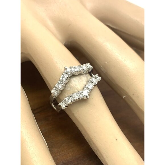 Engagement Ring Guard 14k White Gold Diamond Wedding Band Estate Jewelry Size 7 - Picture 7 of 14